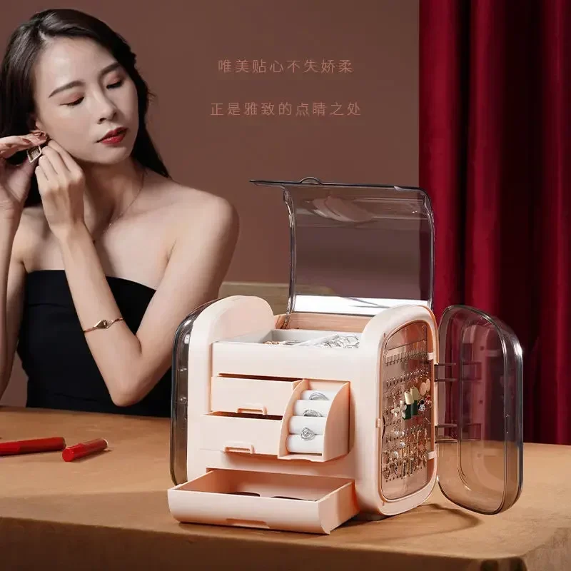 Luxury LED Cosmetic Case with HD Mirror - Large Plastic Makeup Storage Box, Dressing Table Skin Care & Toiletries Organizer