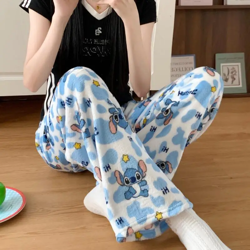 Anime Stitch Winter Pluche Pyjamabroek Kawaii Leuke Winter Warm Student Slaapbroek Losse Casual Home Broek Meisje Verjaardagscadeau
