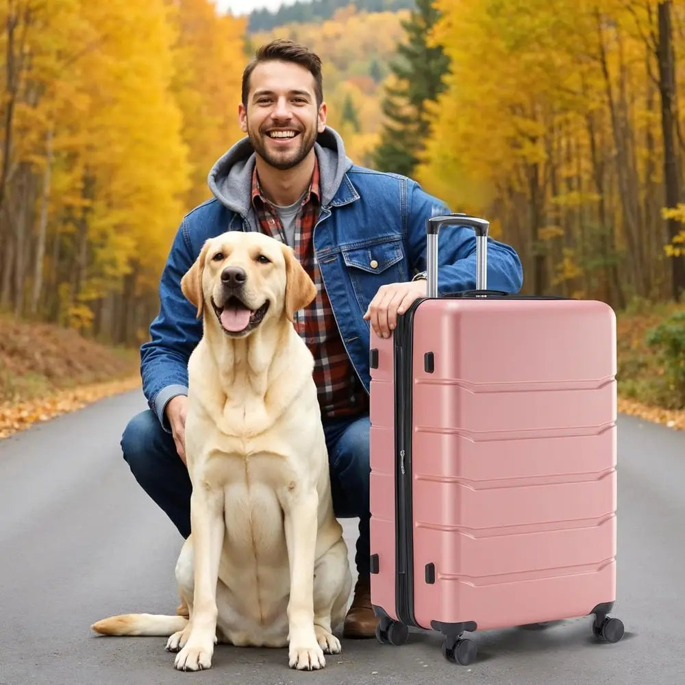 20 Pink ABS Expandable Spinner Suitcase with TSA Lock & Lightweight Hardshell