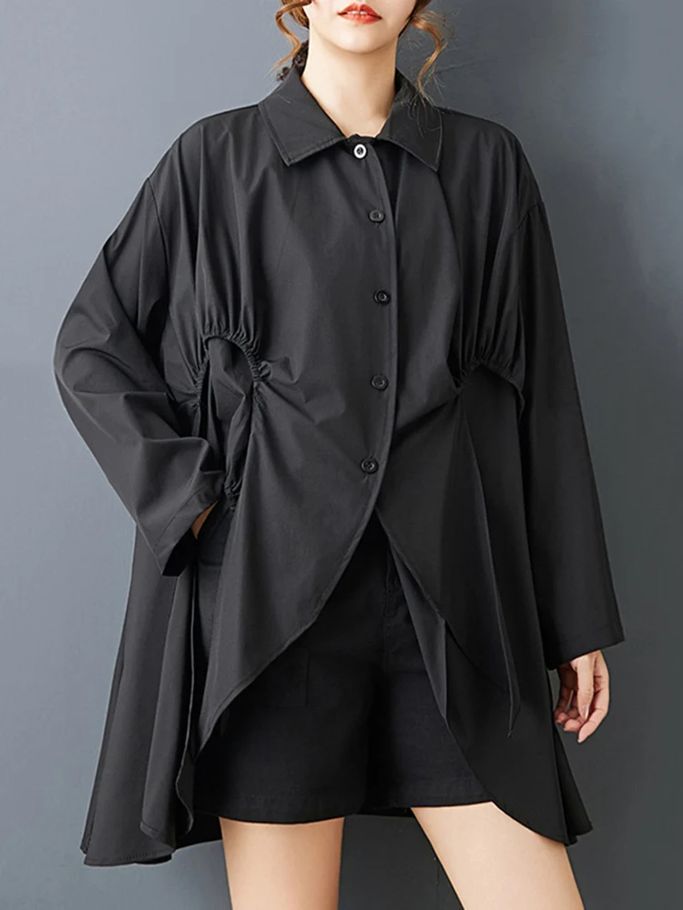 Chemise asymétrique noire Vintage pour femmes, manches longues, ample, décontractée, haut à la mode, vêtements de personnalité, printemps automne 2025