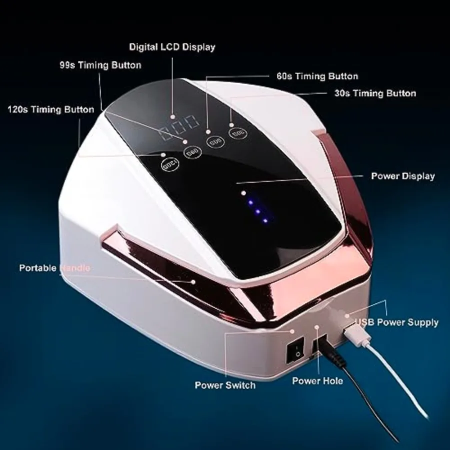 UV LED Nail Lamp Cordless Rechargeable UV Light for Gel Nails Polish, 96W Portable Nail Dryer Light, Fast Curing Gel x Polish L