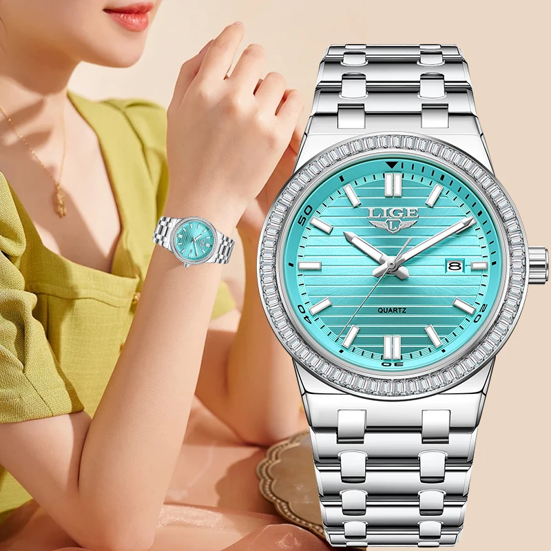 LIGE Luxury Fashion Sport Woman Watch Classic Elegant Casual Ladies Striped Dial Clock Date Waterproof Quartz Women's Wristwatch