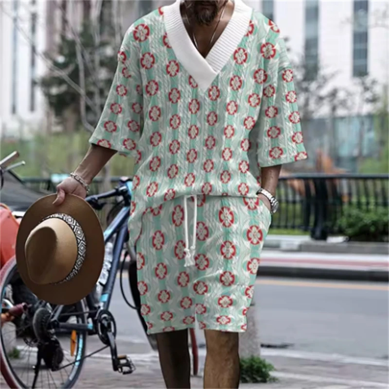 Summer bestseller 2-piece short-sleeved set, light luxury and simple 3D digital printing, personalized street style