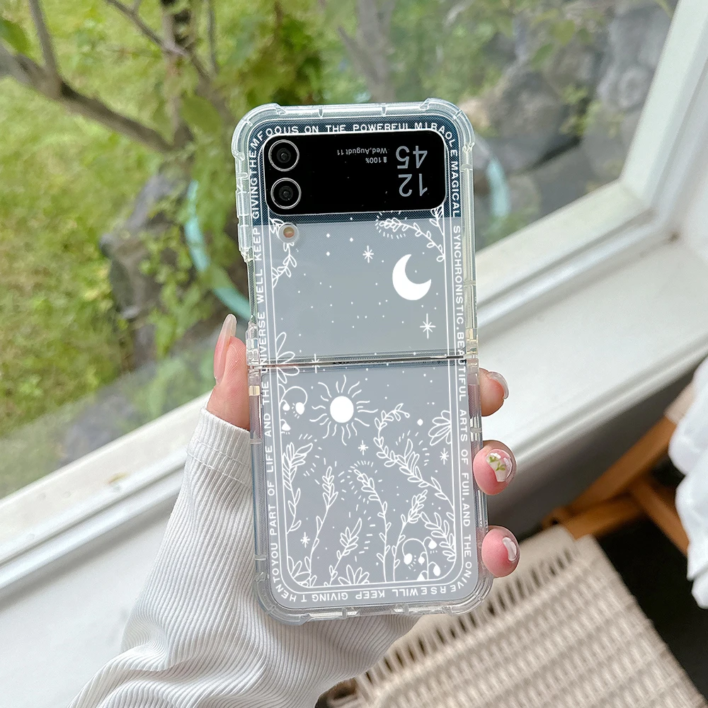 Art Fresh Moon Star Phone Case for Samsung Galaxy Z Flip 3 4 Z Flip 5 6 Z Fold 4 5G PC Soft Anti-fall Back Cover