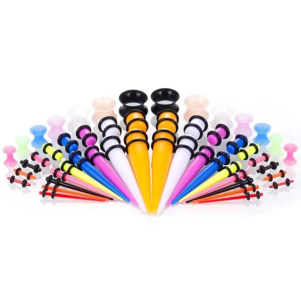 50Pcs Ear Dilation Acrylic Ear Gauge Kit Stretching 14G-00G Ear Stretching Kit Cone‑shaped Smooth Polished Ear Taper Unisex