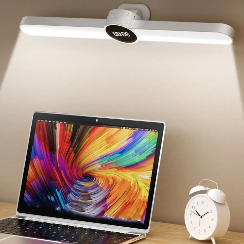 USB Rechargeable Desk Lamp Eye Protection Stepless Dimming Reading Night Light Magnet Adsorption Digital Clock LED Table Lamp