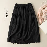 Pure Cotton Embroidered A-Line Skirt High Waist Midi Skirt Retro Sle Spring Summer New Arrival Women's Faion Artistic 3