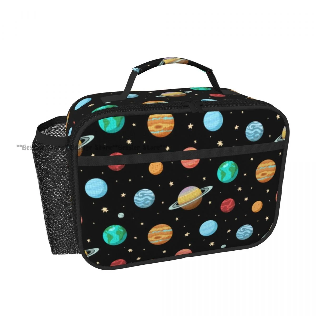 Handheld Thermal Lunch Bag Solar System Planets Space Pattern Insulated Bento Carrier for Adults Students
