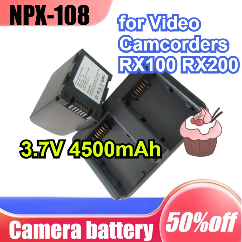 

NPX-108 Rechargeable Li-ion Camera Battery Pack & Dual Charger 3.7V 4500mAh for Video Camcorders for RX100 for RX200