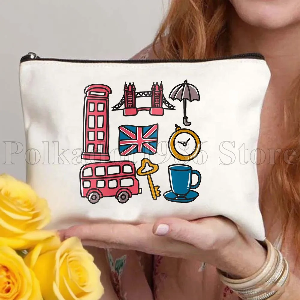 London England Bridge Bus Cute Tourist Gifts Canvas Bag Travel Cosmetic Bag Women Makeup Bags Fashion Toiletry Storage Bag