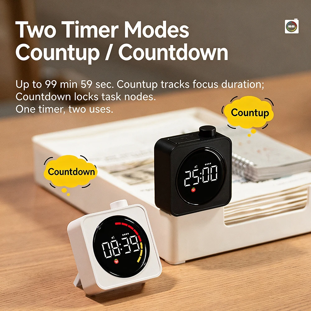 Visual Timer for Kids, Silent Countdown Timer with Pomodoro Mode, 4-Color Ring Classroom Timer, Magnetic Digital Timer for Study