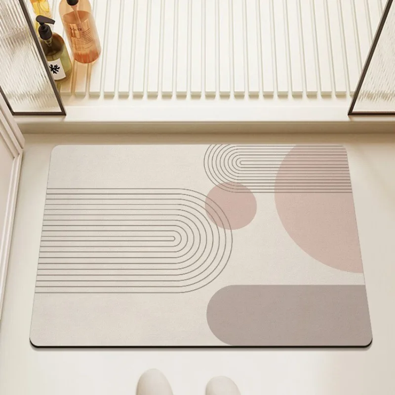 

Bathroom Entrance Door Mat Creative Geometric Lines Minimalist Diatom Mud Rug Modern Minimalist Shower Room Mat Non-slip PVC Rug