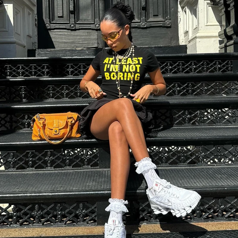 Gothic Women\'s t-shirt Letter printing Y2K Crop Tops Grunge Tees Aesthetic Short Sleevle Baby Tees Harajuku Streetwear Clothes