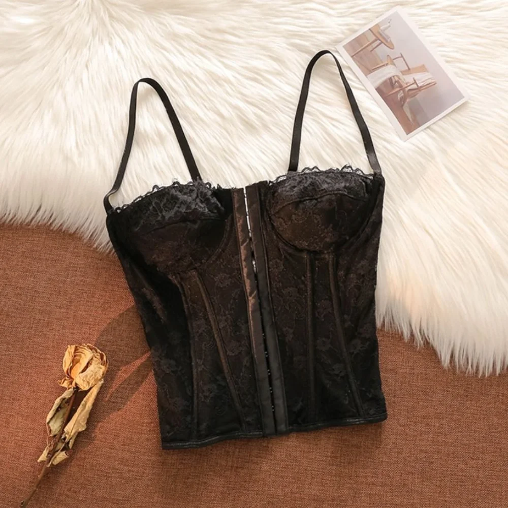 

Fashion Hollow Lace Camisole Slim Fit Tanks Crop Tops Sleeveless Streetwear Suspender Vest Ladies