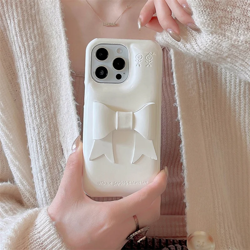 Korean Ins Laser Pink Bowknot Cute Phone Case For iPhone 16 Pro 15 14 13 Pro Max Back Cover Lovely Shockproof Cases 15Pro Funda