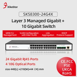 XikeStor Layer 3 Managed Gigabit + 10 Gigabit 24 Gigabit Ethernet Ports + 4 10G Optical Ports routing protocols,