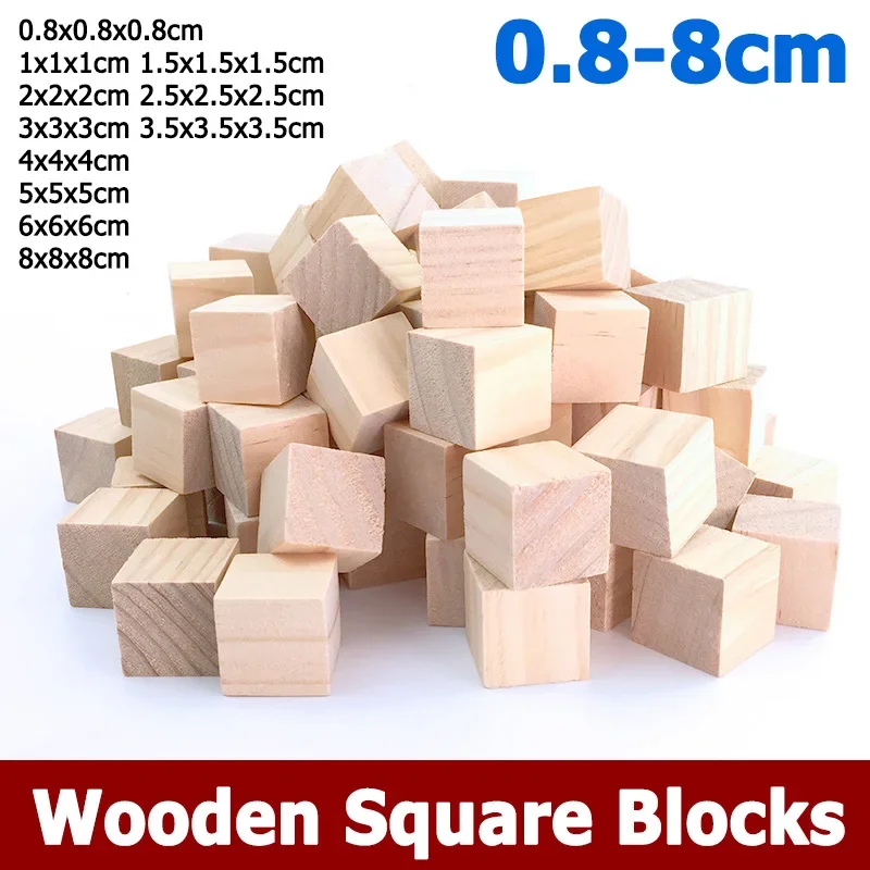 

1-100pcs Wooden Square Blocks Wood Solid Cube for Woodwork Craft Kids Toy Puzzle Making Material 0.8/1/1.5/2/2.5/3/3.5/4/5/6/8cm