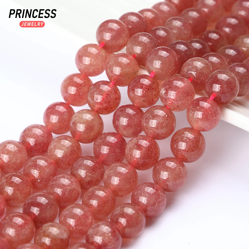 A+ Natural Brazil Strawberry Crystal Quartz 4 6 8 10mm Loose Stone Beads for Jewelry Making Bracelet Beads DIY Accessories