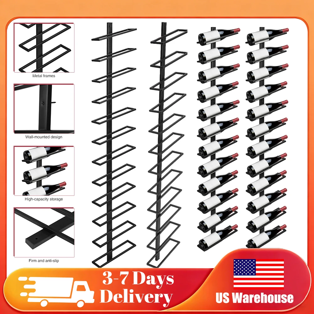 

5 Set Wall Mounted Wine Bottle Storage Rack Metal Organizer Holds 60 Bottles Display Shelf for Home Bar Kitchen and Wine Cellar