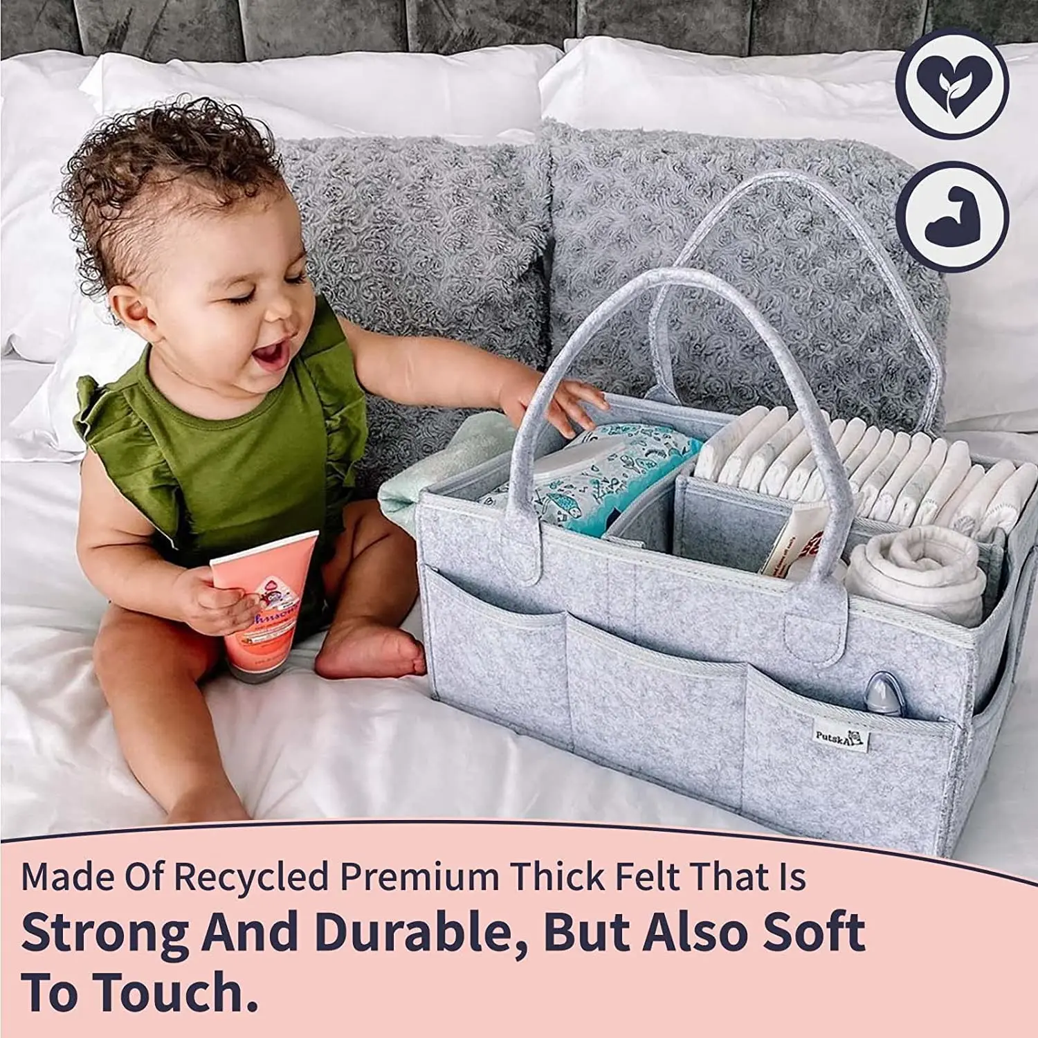 Diaper Caddy Organizer - A Baby Basket Gift Registry for Baby Shower List. This Is A Baby Must Haves Essentials. Neutral Stuff