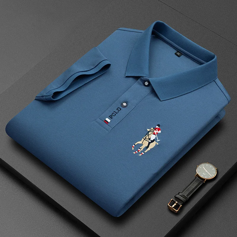 New Summer Breathable Jacket Luxury Men's Cotton Embroidered Business Short Sleeve POLO Shirt Solid Color Lapel Men Casual