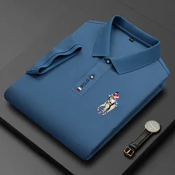 Polo brodé à manches courtes pour hommes, veste respirante, revers de document solide, décontracté, affaires, coton, luxe, été, nouveau