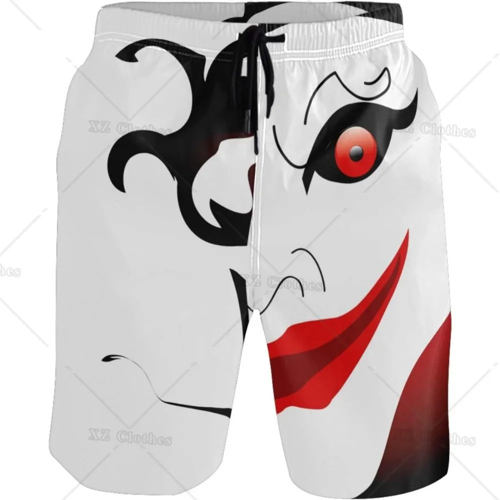 Evil Smile Witch Face Beach Shorts Summer Swim Trunks Sports Running Bathing Suits with Mesh Lining and Pocket