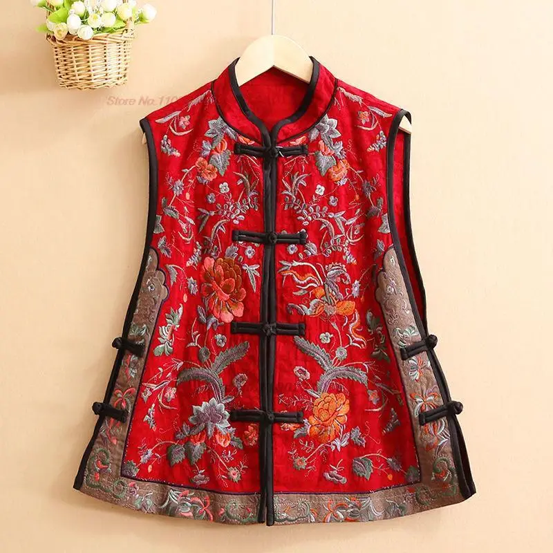 

2025 traditional chinese women vintage elegant vest flower embroidery cotton linen vest women tops elegant oriental tang suit