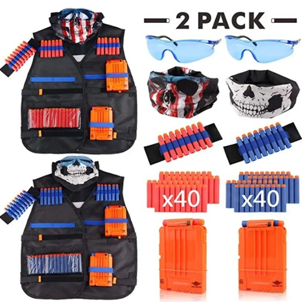 

Kids Tactical Vest Kit Nerfs Guns Series Refill Darts Reload Clips Tactical Mask Wrist Band Protective Glasses Nerfs Vest Toys