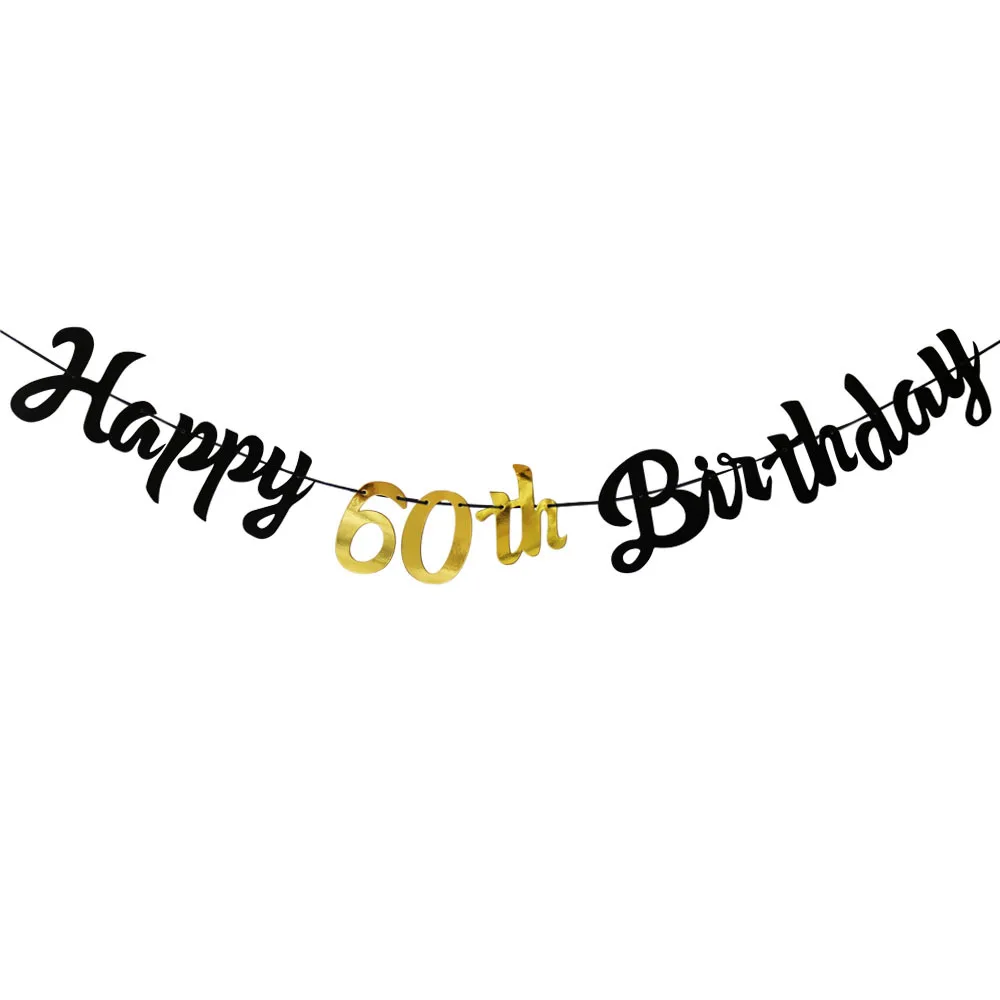 Black and Gold 60th Birthday Party Decor 60th Birthday Banner Garland Hanging Decor 60 Years old Anniversary Birthday Party Gift - view 3