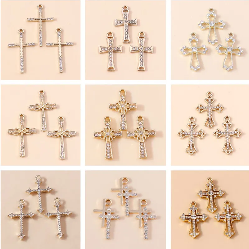 20pcs Mix Cute Crystal Metal Cross Charms Pendants for Making Drop Earrings Necklaces Bracelets DIY Crafts Jewelry Findings