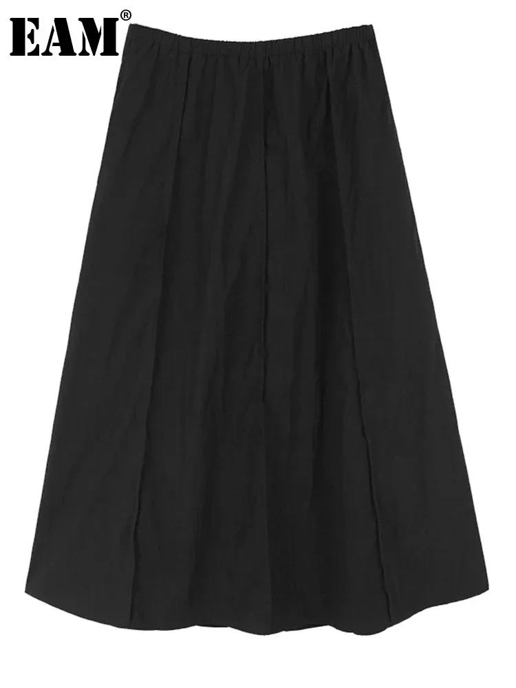 

[EAM] High Elastic Waist Black White Pleated Elegant A-line Half-body Skirt Women Fashion Tide New Spring Autumn 2024 1DH6111