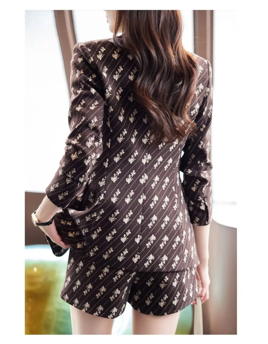 Tesco Jacket Women Suit Print Blazer Shorts Pant Suit Fashion Casual Notch Lapels Set New Women Outfit Form Party chandal mujer