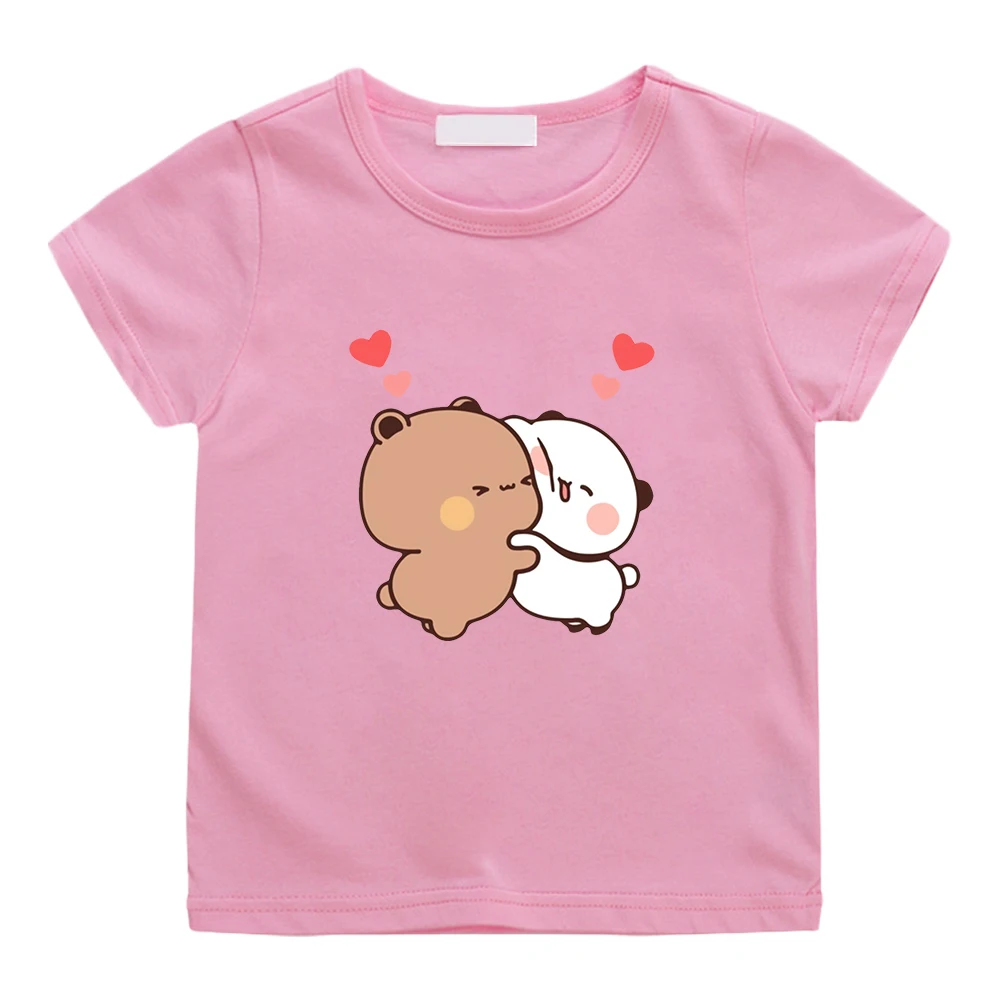 

Panda Bear Cartoon T Shirt Boy Bubu and Dudu Cute Tshirts100% Cotton Short Sleeve Girls Print Tees O-Neck Kawaii Top Kids Casual