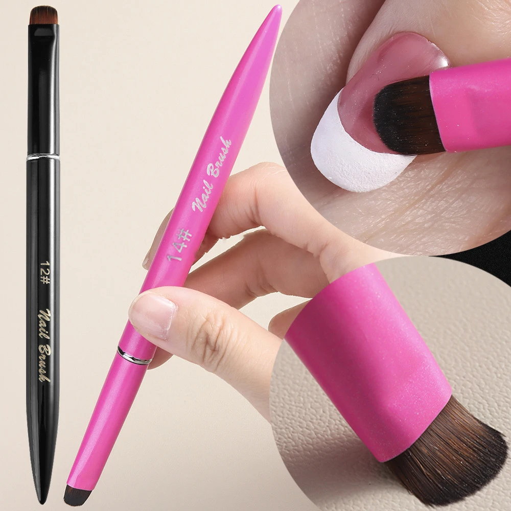

Black Pink 3-in-1 Square Round-headed French Nail Brush Fine Nail Art Brush Tip for Gel & Acrylic Nails Nail Polish Remover Tool