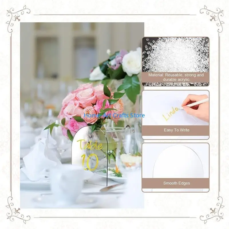 Y3NA 5 Sets Clear Arch Acrylic Sign with Stand Guest Name Tag Round Top Acrylic Table Numbers Place Card for Seat Card for