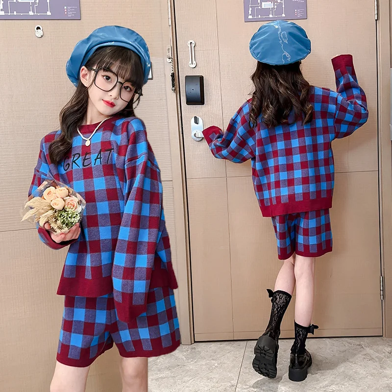 Girls Sweatshirts +Shorts Kids Suits 2PCS/Set 2024 Graceful Spring Autumn Cotton Teenagers School Uniforms Cotton Children Cloth