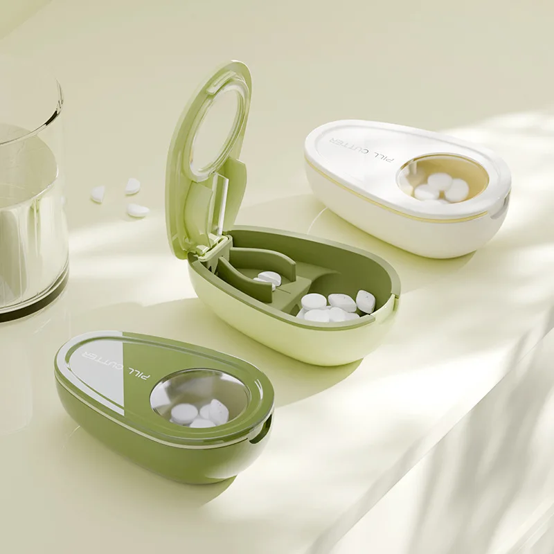 Pill Cutter Tablet Splitter Portable 2-in-1 Tool that Cuts Pills into 1/2 or 1/4 with Small Medicine Box