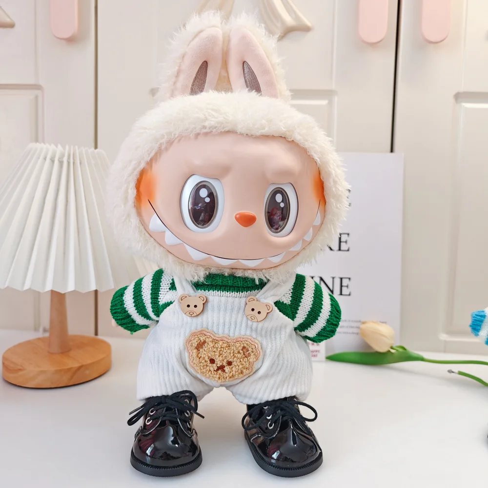 

Кукольная одежда для 38 см Labubu, плюшевая кукла-идол, полосатый свитер, комбинезон с изображением медвежонка, вязаная одежда, украшение, подарок для фанатов