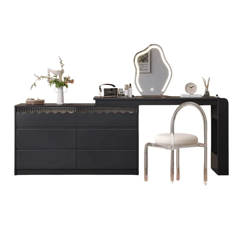 

Light luxury, solid wood makeup table, bedroom, simple, retractable dresser, cream style