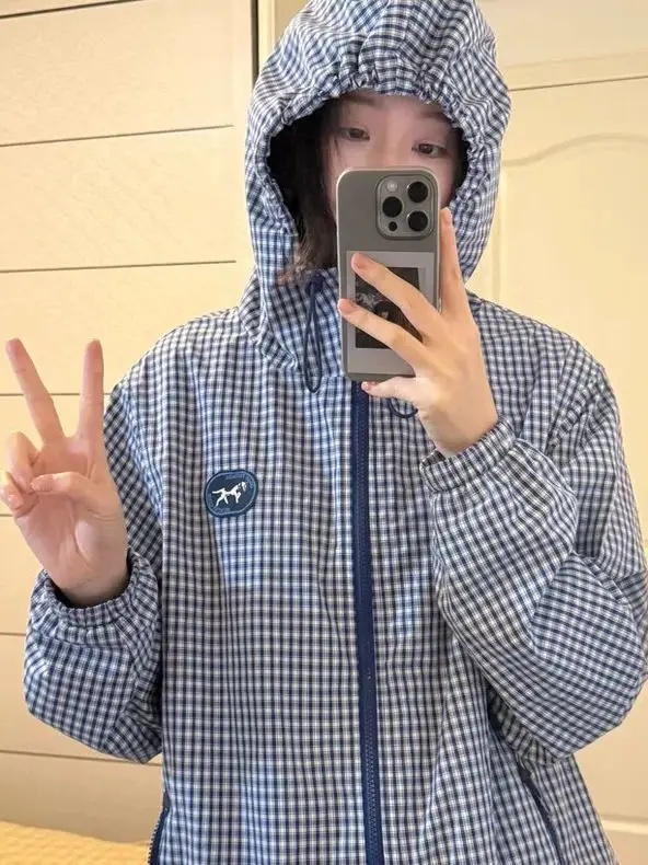 Retro americano ricamato tessuto blu bianco id donna primavera autunno allentato casual tutto fiammifero cappello Jaet traspirante lungo Sve