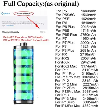 10 ks/sada 0 cyklů baterie pro mobilní telefon iPhone 4 4S 5 5S 5C SE 6 6S 7 8 Plus X XR XS 11 12 13 Pro Max SE2 12 13 Mini 10 nejlepší prodej Originální baterie pro iPhone SE 2016 - №10