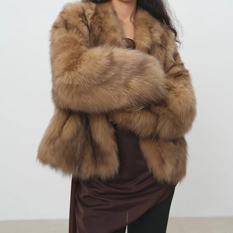 LIMO Women Faux Fur Short Coat Open Front Loose Long Sleeve Fashion Furry Outerwear