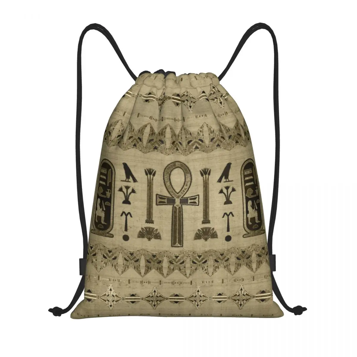 Egyptian Cross Ankh Drawstring Backpack Women Men Sport Gym Sackpack Portable Ancient Egypt Hieroglyphics Training Bag Sack