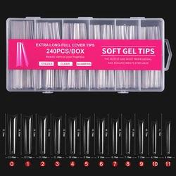 240pcs/box Press On Acrylic Nails Water Pipe Transparent Super Long Ballet False Nails For Nail Art Decoration