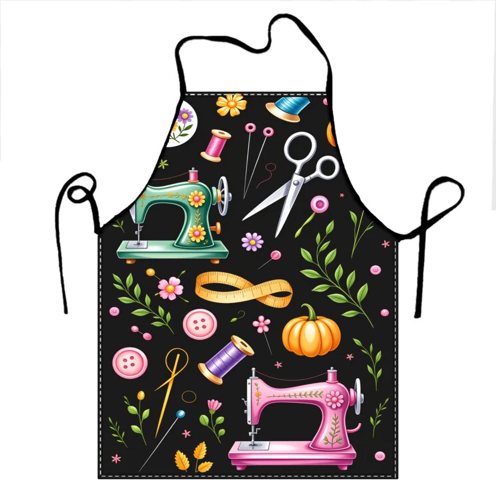 Sewing Apron With Sewing Machine Scissors Thread And Buttons Design For Crafters And Tailors