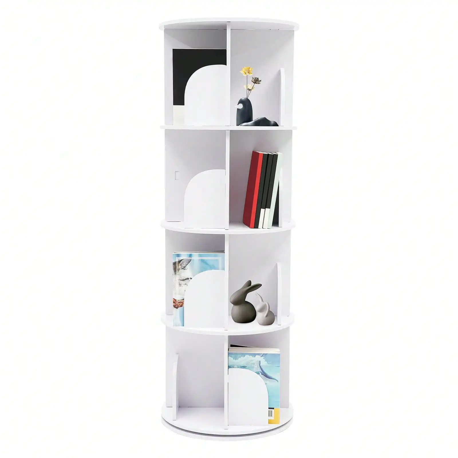 4 Tier Floor Standing Bookcase 360° Rotating Bookshelf Space-Saving Display Bookcase Storage Rack for Bedrooms/Living Rooms