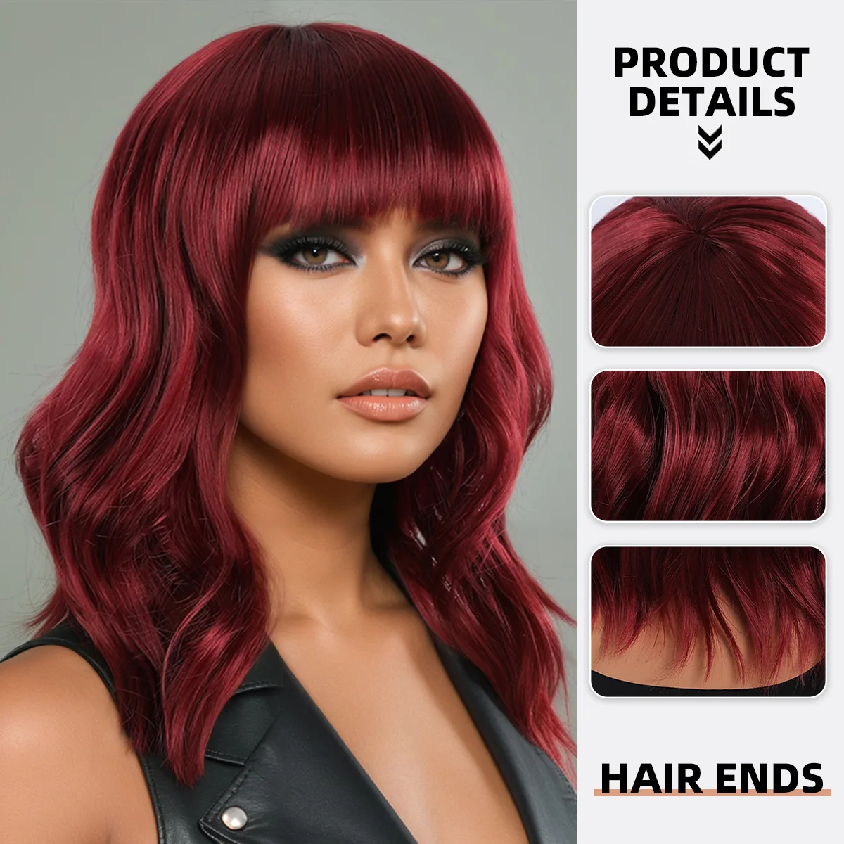 European and American foreign trade wig women shoulder length purple curly hair with water ripples and bangs-Synthetic fiber wig