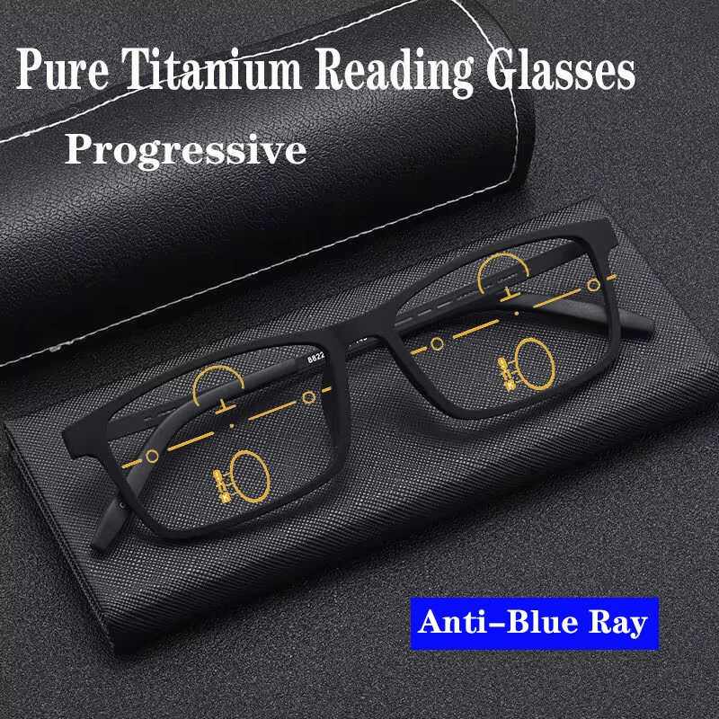 

Blue Light Blocking Multifocal Reading Glasses Men Women Ultralight TR90 Titanium Optical Frame Eyeglasses Square Eyewear 1.0-4.