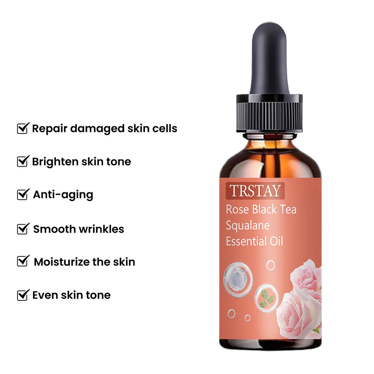 Rose Red Tea Squalene Essential Oil, reduces fine lines, tightens skin, and improves damaged skin